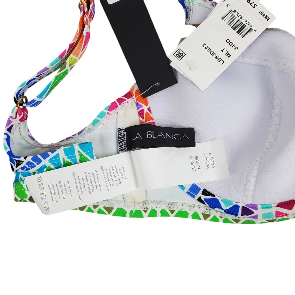 LA BLANCA Bikini Top 34DD NWT Underwire Swim Bra Multicolor Mosaic